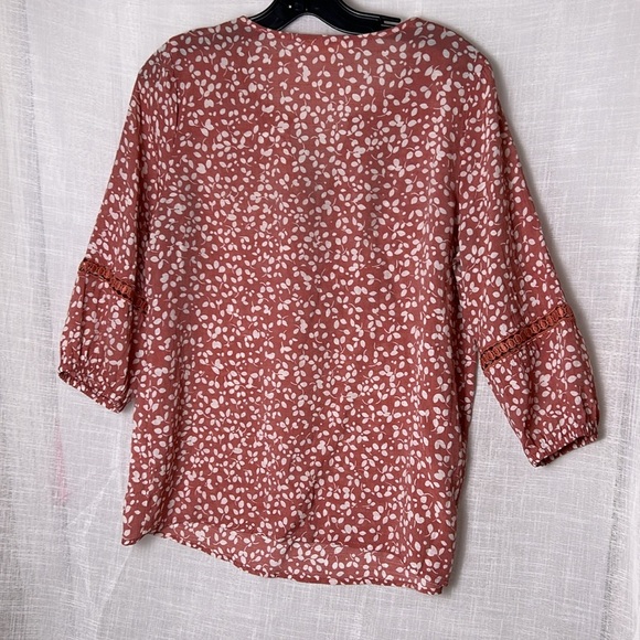 Y2K COMO blouse,women S, boho ,EC,Embroidered,cut outs, yoke,festival,pink/rust - Picture 9 of 16